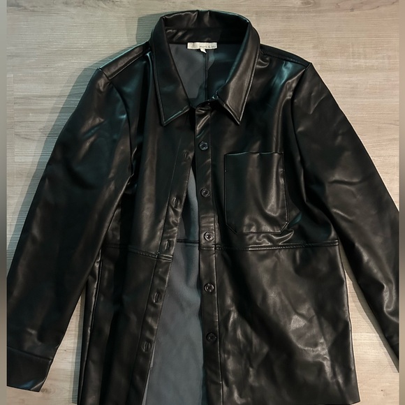 Jackets & Blazers - Monk & Lou Black Faux Leather Button-Front Jacket